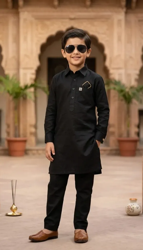Boy's Solid Pathani Kurta with Salwar (Black, 20)